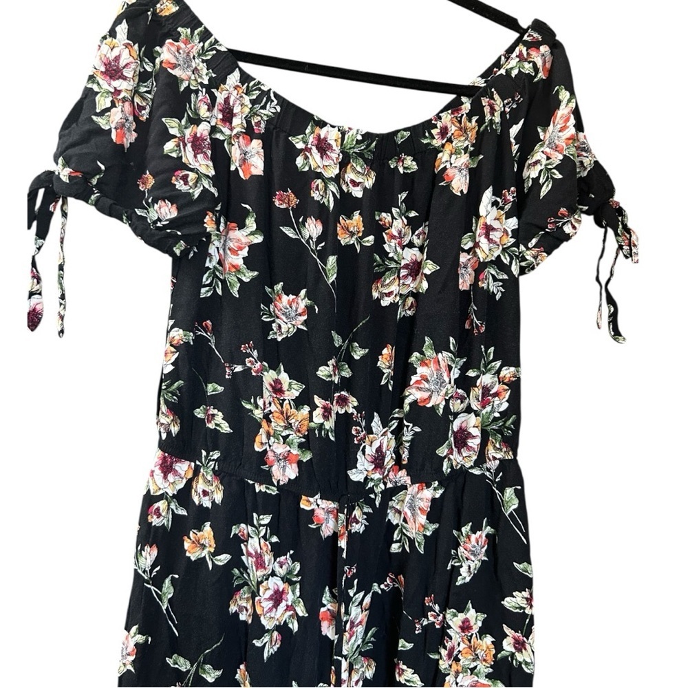 Xhilaration Floral Off Shoulder Jumpsuit Black Wide Leg Women’s Large - Picture 3 of 5